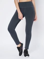 Waylene Dark Grey High-Rise Leggings showcasing front view and high waistband.