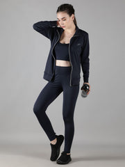 Waylene Navy Blue Track Suit with Zipper Jacket and Leggings, Casual Wear