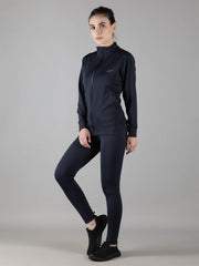 Waylene Navy Blue Track Suit with High Collar and Zipper Closure, Casual Style