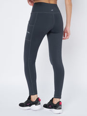Waylene Dark Grey High-Rise Leggings back view, highlighting contouring seams.