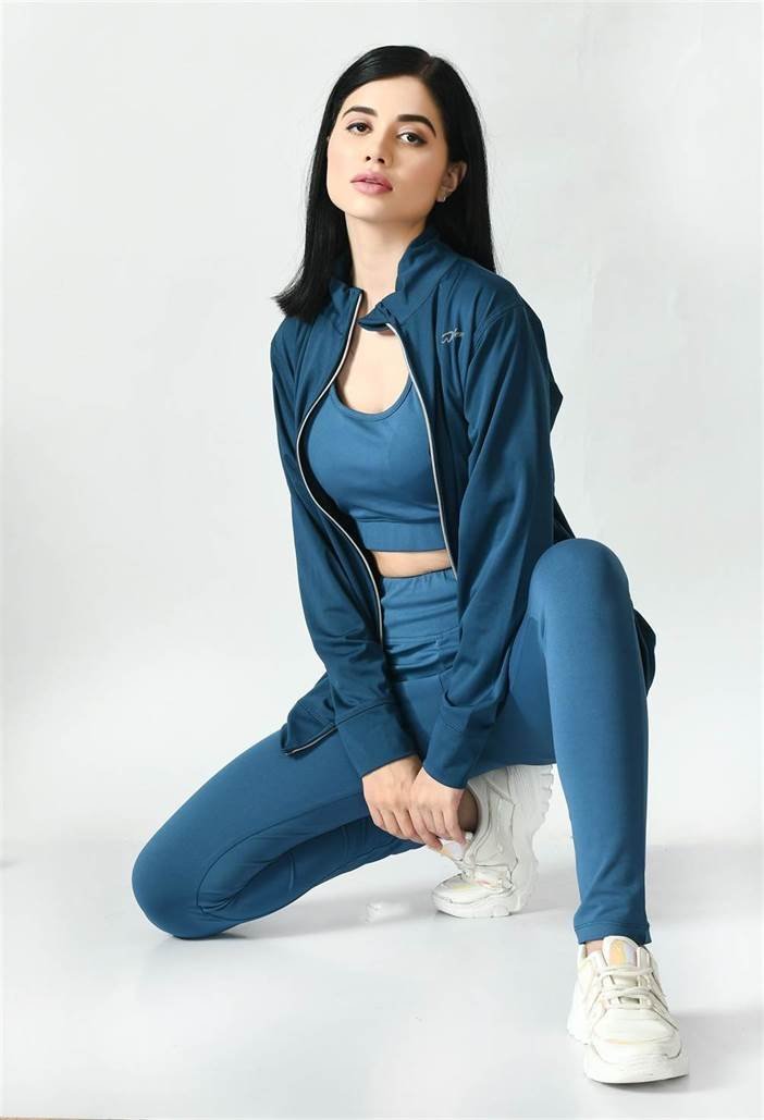 Waylene Teal Track Suit for Women with Zip-Up Jacket and Leggings