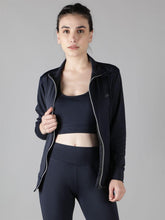 Waylene Navy Blue Sweatshirt with zip-up front and high collar for women, casual wear.