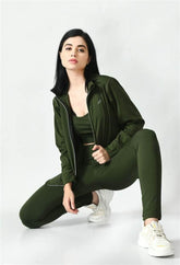 Waylene Olive Green Track Suit with Zippered Jacket and Leggings