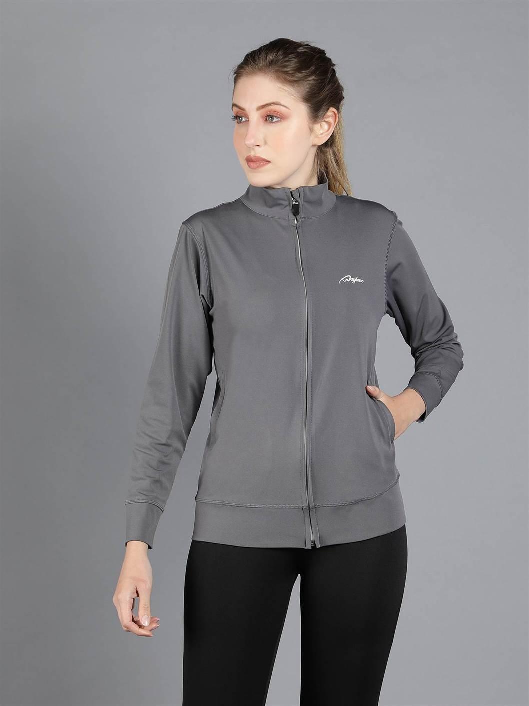 Waylene Grey Sweatshirt with High Collar and Full Zip Front