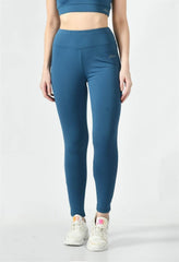 Waylene Teal Blue High-Waisted Yoga Leggings, front view showing slim-fit design.