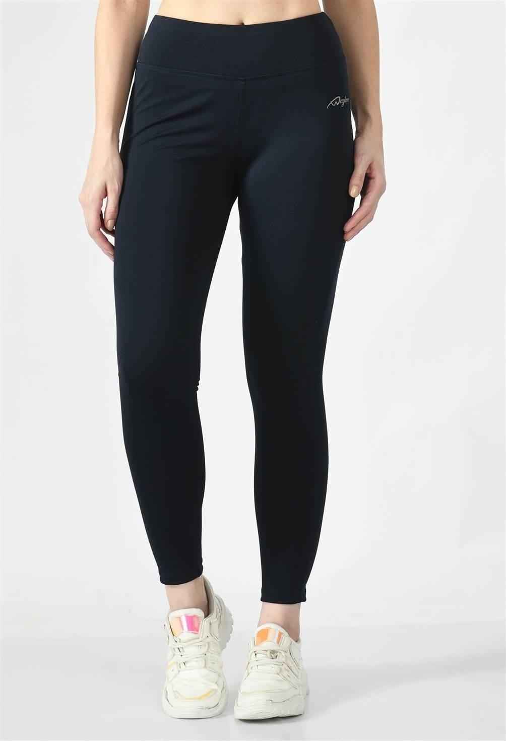 Waylene Navy Blue High-Waisted Yoga Leggings, front view showcasing slim-fit design and dry-fit fabric.