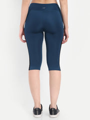 Waylene Women's Light Blue High-Waisted Sports Capris with Mesh Panels, back view