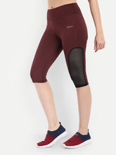 Waylene Women's Maroon High-Waisted Sports Capris with Mesh Panels, side view