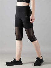 Waylene Women's Black High-Waisted Capri Leggings with Rounded Mesh Side View