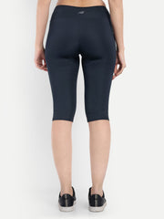 Waylene Women's Navy Blue High-Waisted Sports Capris, back view demonstrating seamless design and snug fit.