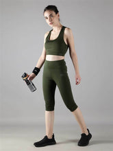 Waylene Olive Green Capri Tights Track Suit for Women, front view with racerback top.