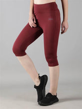 Waylene Wine Capri Tights with high waistband, front view