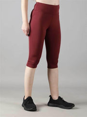 Waylene Wine Capri Tights, side view showing sleek fit