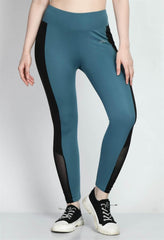 Waylene Air Force Blue Tights, close-up front view with mesh detail