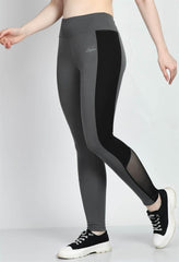 Waylene Grey Color Block Tights with Black Side Panels, Side View