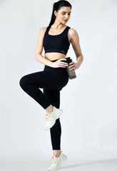 Waylene Black High-Waisted Leggings with Sports Bra, Active Pose