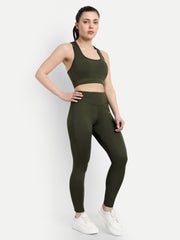 Waylene Olive Green Track Suit Side View with Racerback and High-Waisted Design