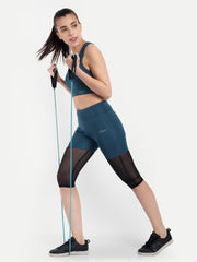 Waylene Teal Blue Activewear Track Suit with Mesh Panels and Racerback Design