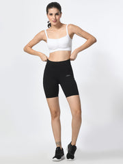 Waylene High-Performance Black Shorts for Women, front view, showing fit and style for gym, yoga, and running.