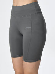 Waylene Grey High-Performance Gym Shorts with Logo Detail
