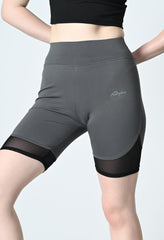 Waylene Grey Slim Fit Gym Shorts with Side Logo and Mesh Insets