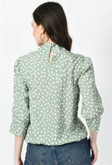 Waylene Pista Green High Neck Western Top with Keyhole Back Detail, Back View