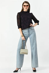 Waylene Dark Jamuni Western Top styled with jeans and accessories