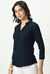 Waylene Dark Navy Blue Top showing front design and fit