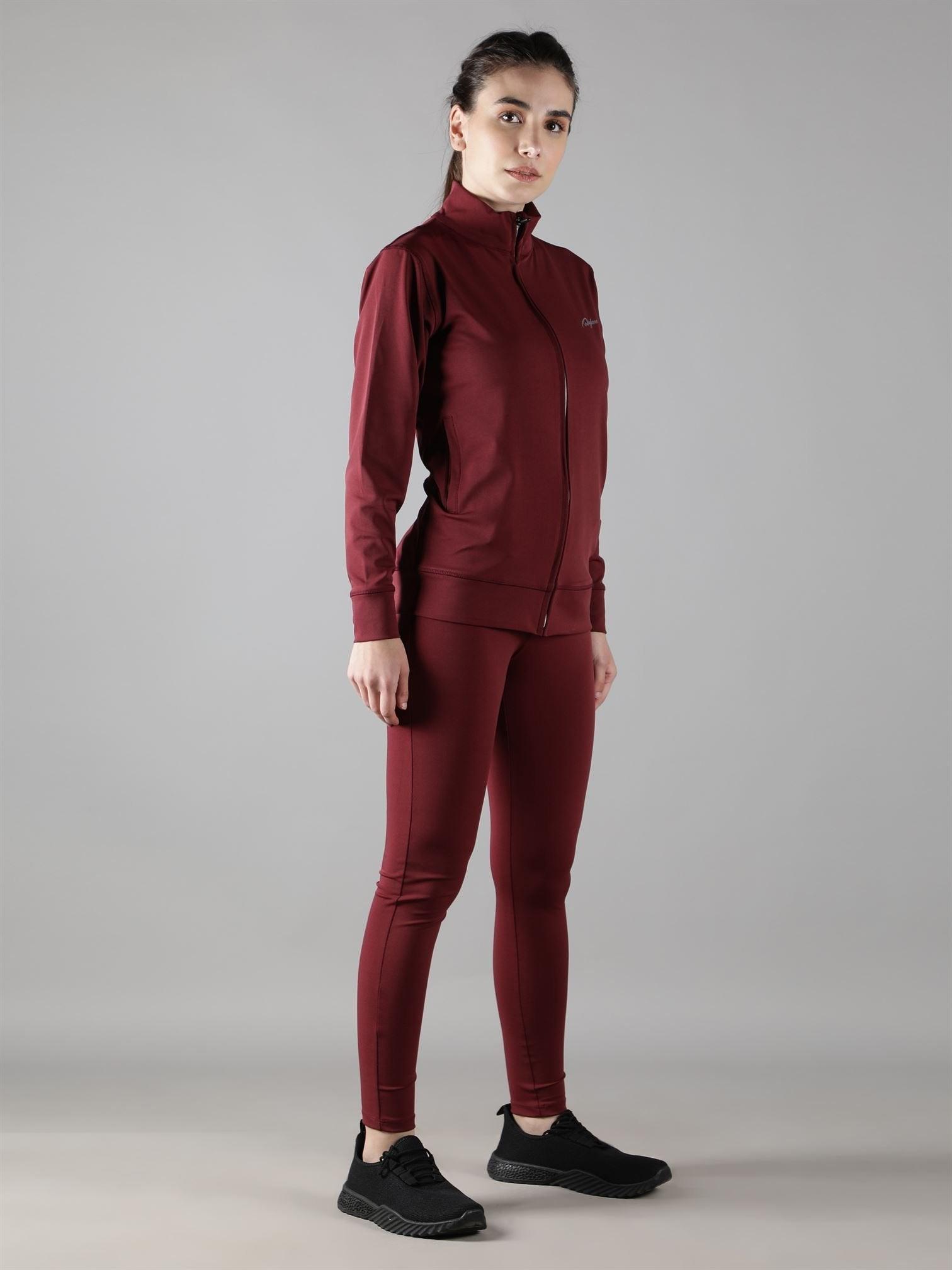 Waylene Wine Tracksuit for Women, angled view showcasing full outfit.