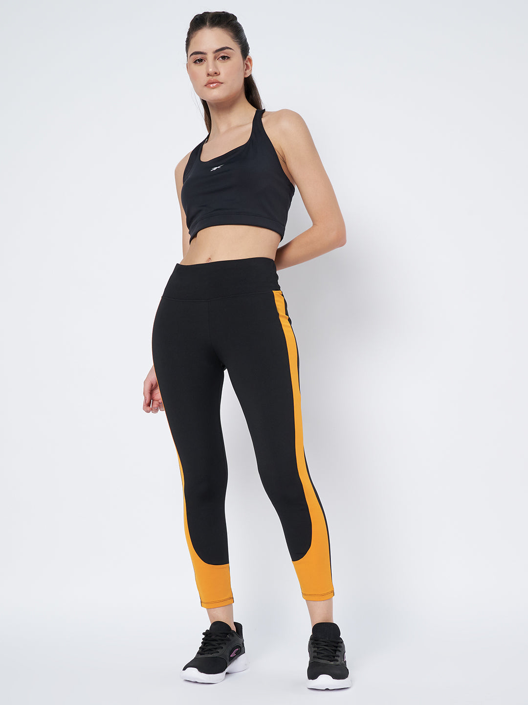 Waylene High-Waist Black Tights with Orange Stripe for Women