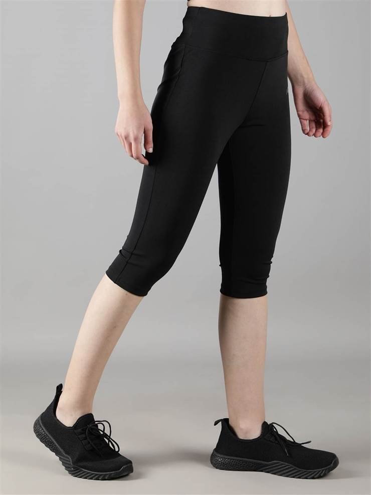 Waylene Black Capri Tights, side view, sleek and comfortable design