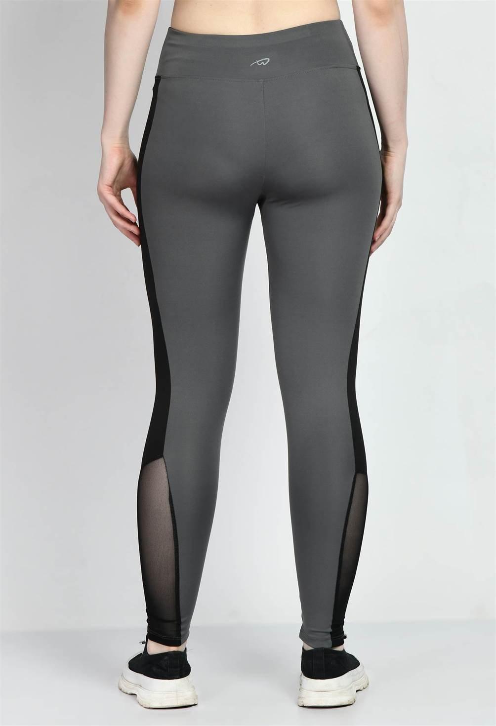 Waylene Grey Color Block Tights, Back View with Mesh Paneling