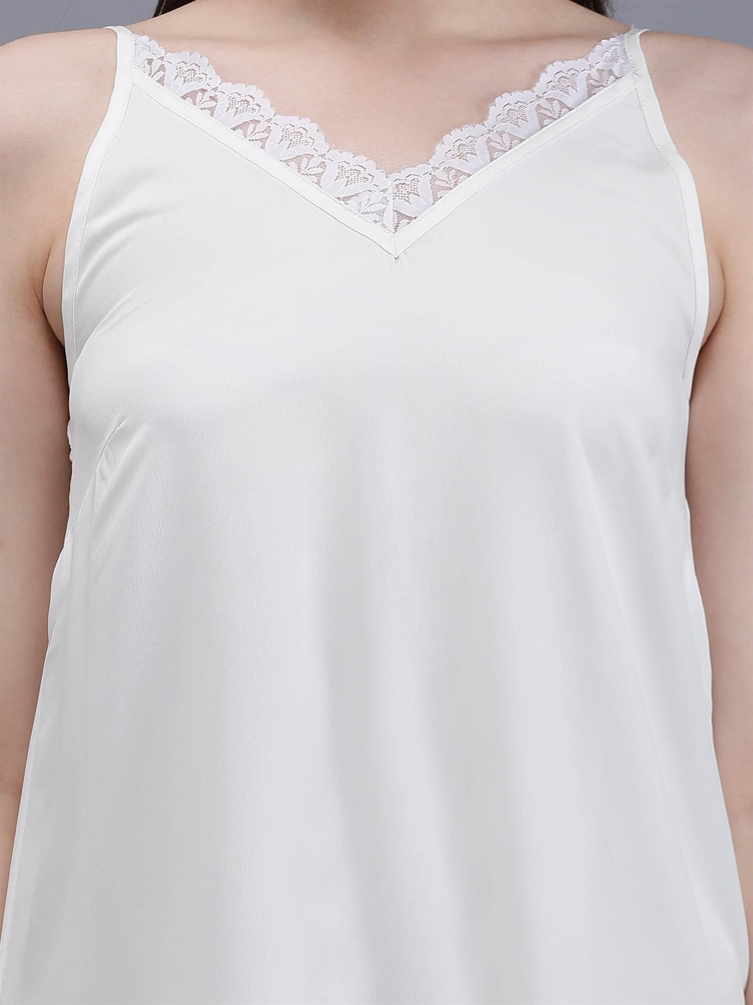 Waylene White Night Dress with Lace Detail on V-Neck