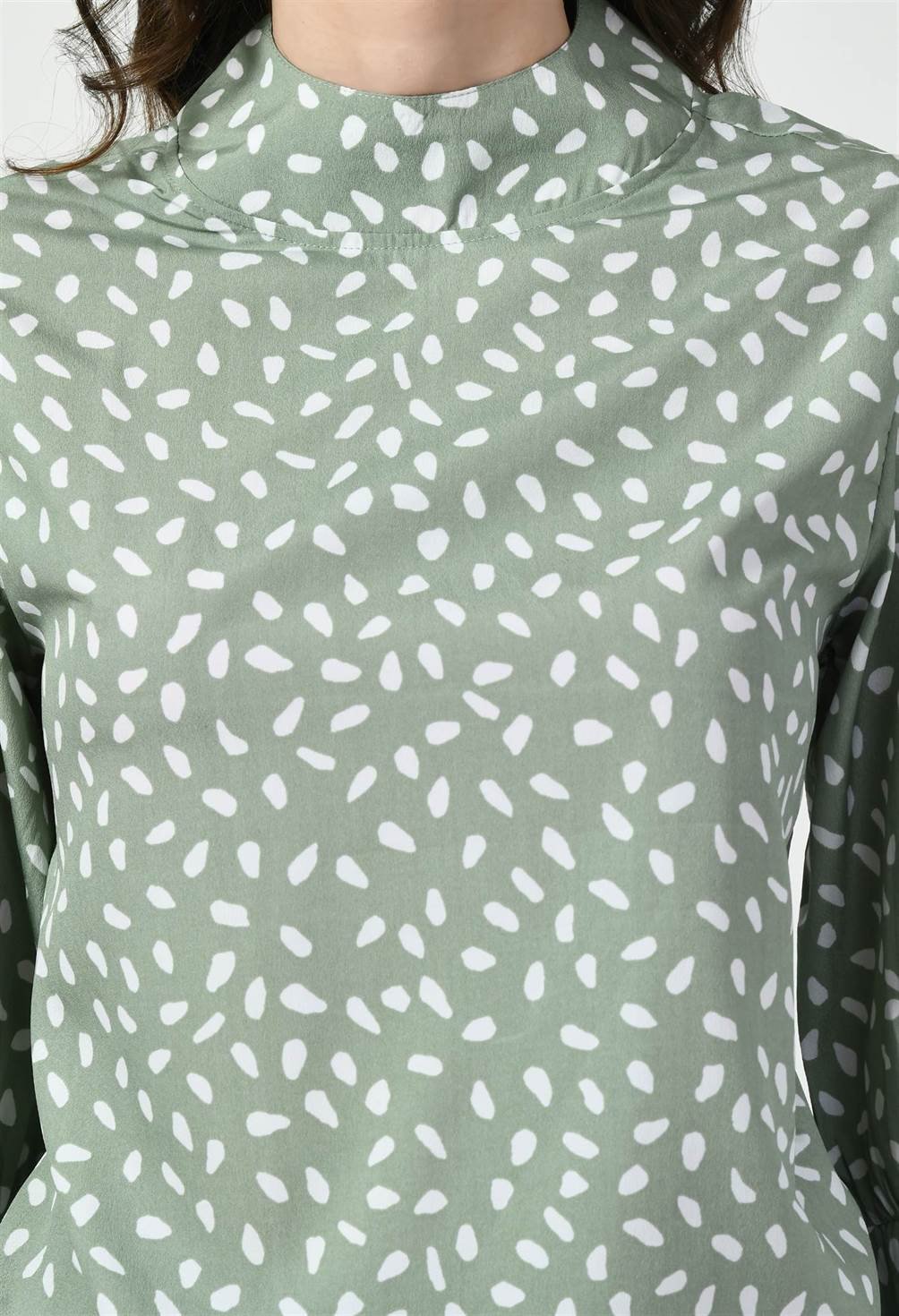 Close-up of Waylene Pista Green High Neck Western Top Fabric and Print